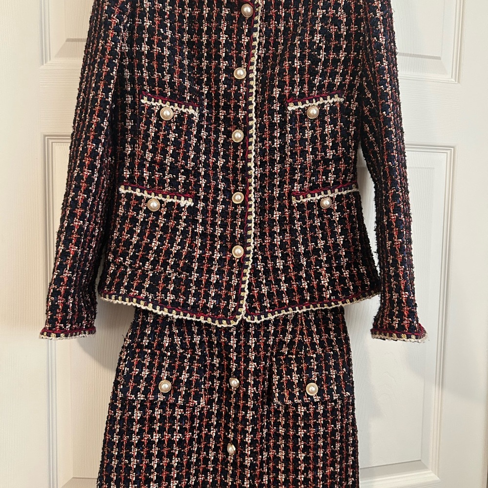 Morgan Claire Tweed Jacket with hat and gloves.